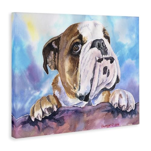 Stupell Industries English Bulldog Dog Pet Animal Watercolor Painting Canvas Wall Art, 16x20, Design by Artist George Dyachenko