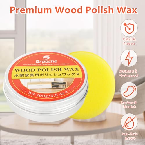 Wood Wax for Furniture & Floor Polish 3.5oz - Natural Wood Surface Care by Grpoche