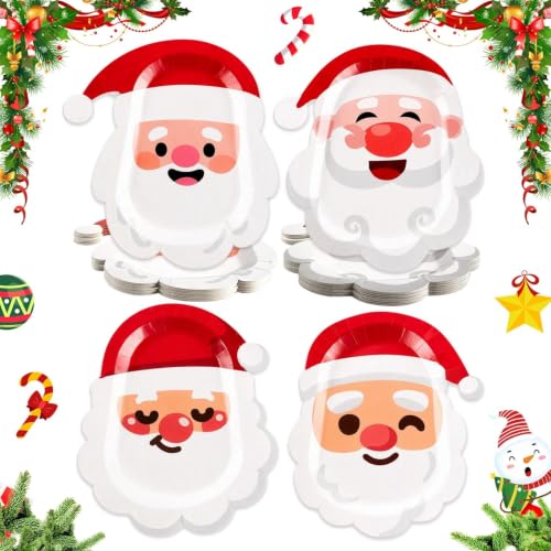 Santa Claus Paper Plates 8x10.4 Inches - 28 Pack, Disposable Holiday Dinnerware - Variation: SantaClaus