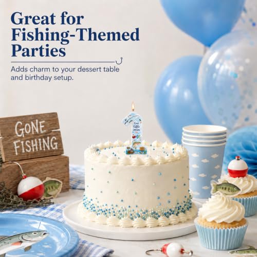 Ofishally Threelf First Birthday Number 1 Candle – Fishing Theme Cake Topper