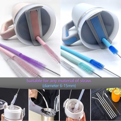 12-Inch Extra Long Straw Cleaner Brush Set - 8 Color Nylon & Stainless Steel