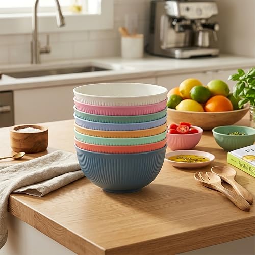 JINLIFA 8-Piece Wheat Straw Cereal Bowls - 24 oz Unbreakable Kitchen Bowls