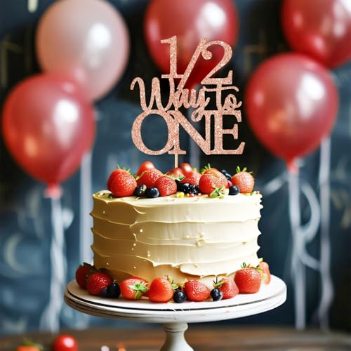 Gold Glitter 1/2 Half Birthday Cake Topper - 5.9 x 9.6 Inches