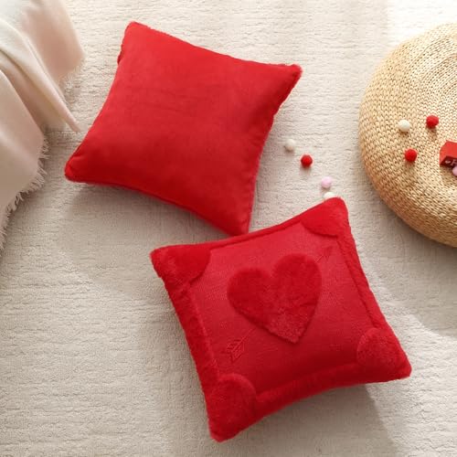 Arrow Heart Pillow Covers - Set of 2 Red 18x18 Plush Decor