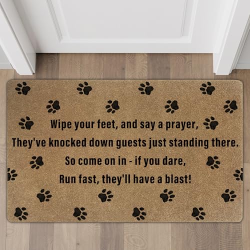 Funny Dog Coir Door Mat - Non-Slip Outdoor Welcome Mat 17x30 Inch