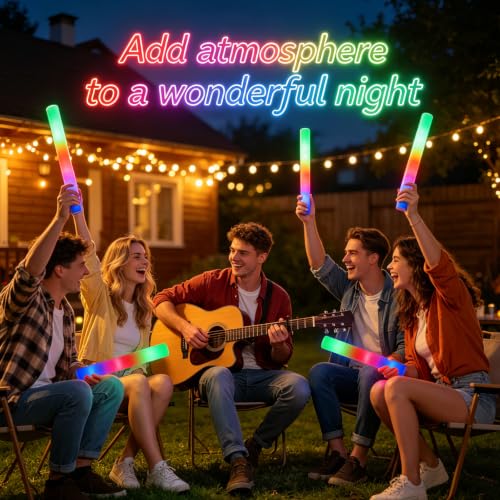 6 Pack LED Foam Glow Sticks with 3 Flash Modes for Parties Halloween Weddings