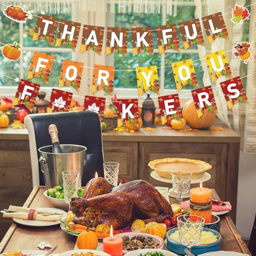Thankful For You Pre-Strung Friendsgiving Banner Fall Party Decor