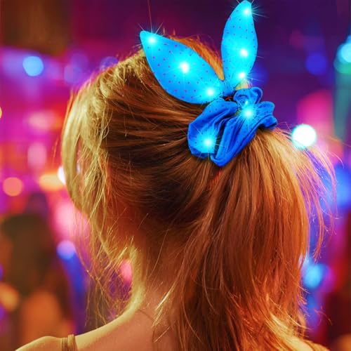 CAKURE Light Up Bunny Ear Hair Scrunchies LED Polka Dot Hair Ties