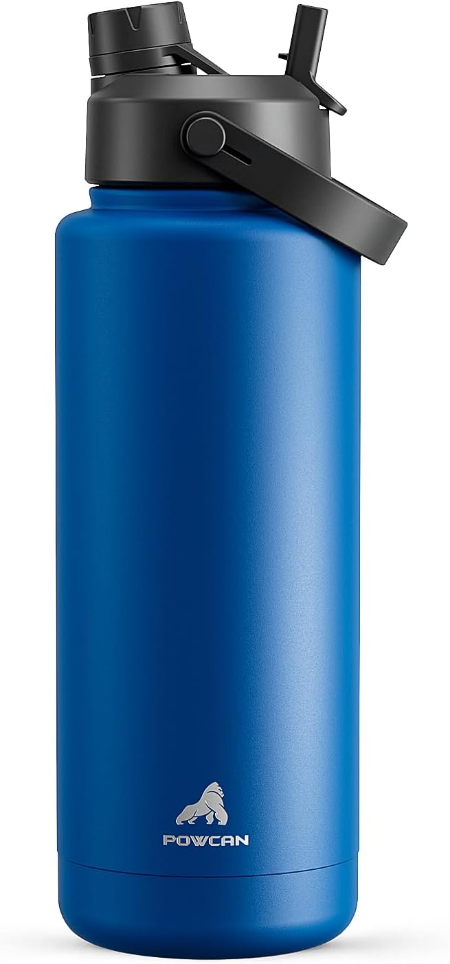 POWCAN 40 oz Insulated Water Bottle - 2-in-1 Straw & Spout Lid | Keeps Drinks Cold 24H, BPA-Free, Leak-Proof (Pacific Ocean)