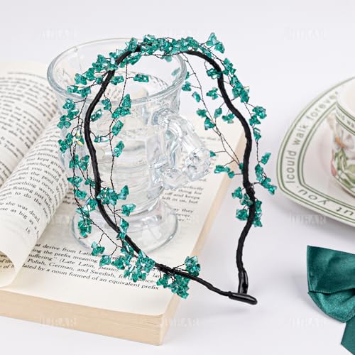 AUEAR Green Crystal Rhinestone Headband for Women Hair Hoop