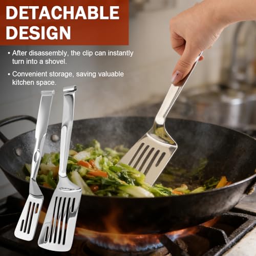 Heat-Resistant Stainless Steel Cooking Tongs with Detachable Spatula Design