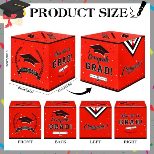 Red 2026 Graduation Card Box for Party Decorations & Money Holder
