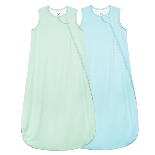 Supersoft Rayon Made from Bamboo Sleep Sack 24-36 Months 0.5 Tog Toddler Sleep Sack 2t Baby Wearable Blanket 3t with 2-Way Zipper Summer Unisex Sleeping Bag for Babies (2 Pack) Green & Blue