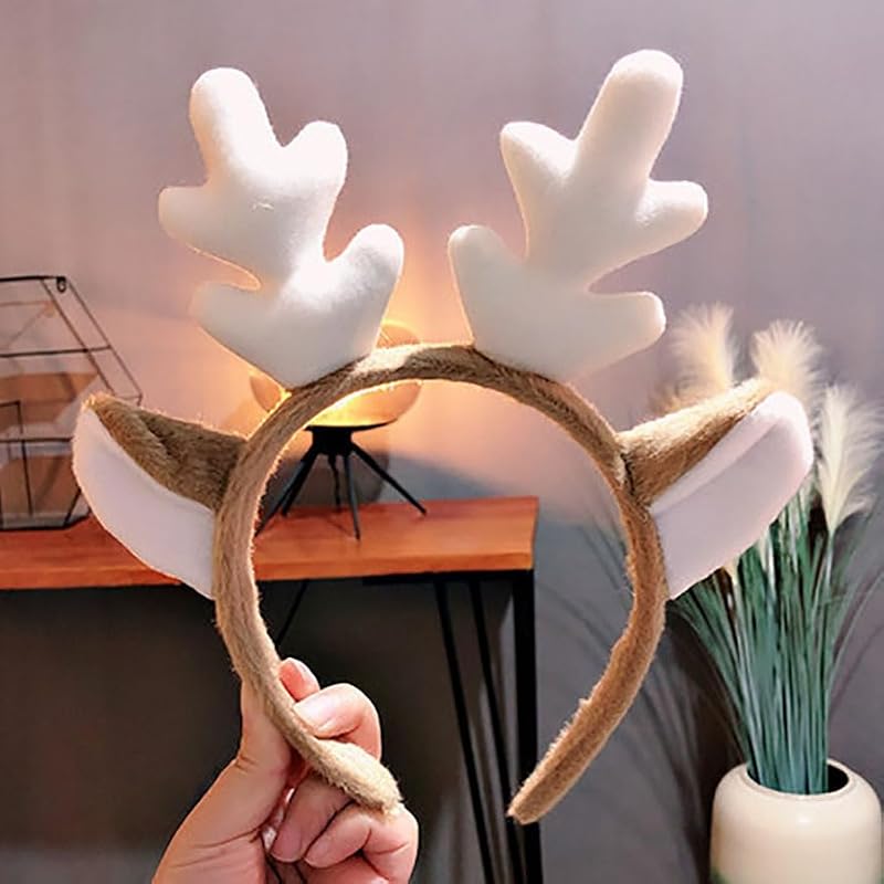 Reindeer Antlers Headband - Fluffy Animal Ears Deer Costume Accessory