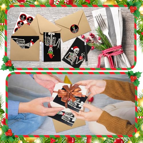 48 Pack Christmas Skeleton Greeting Cards with Envelopes & Stickers Set