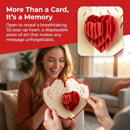 Handmade 3D Love Heart Pop Up Card for All Occasions