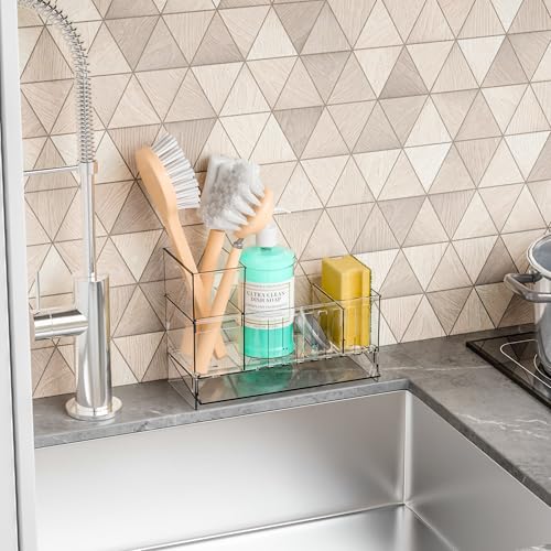 SuoXing Clear Sink Caddy & Sponge Holder - Self-Draining Organizer