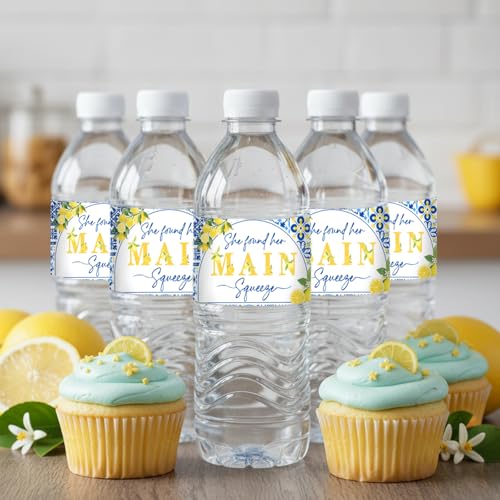 Blue Tile Lemon Theme Water Bottle Wraps - 52PCS for Parties