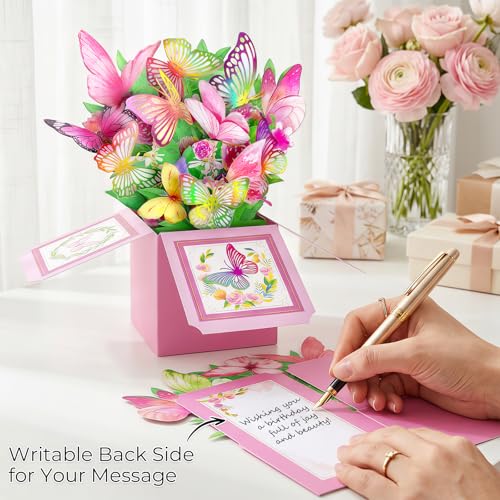 3D Pop Up Birthday Card for Women - Colorful Butterfly Garden Keepsake