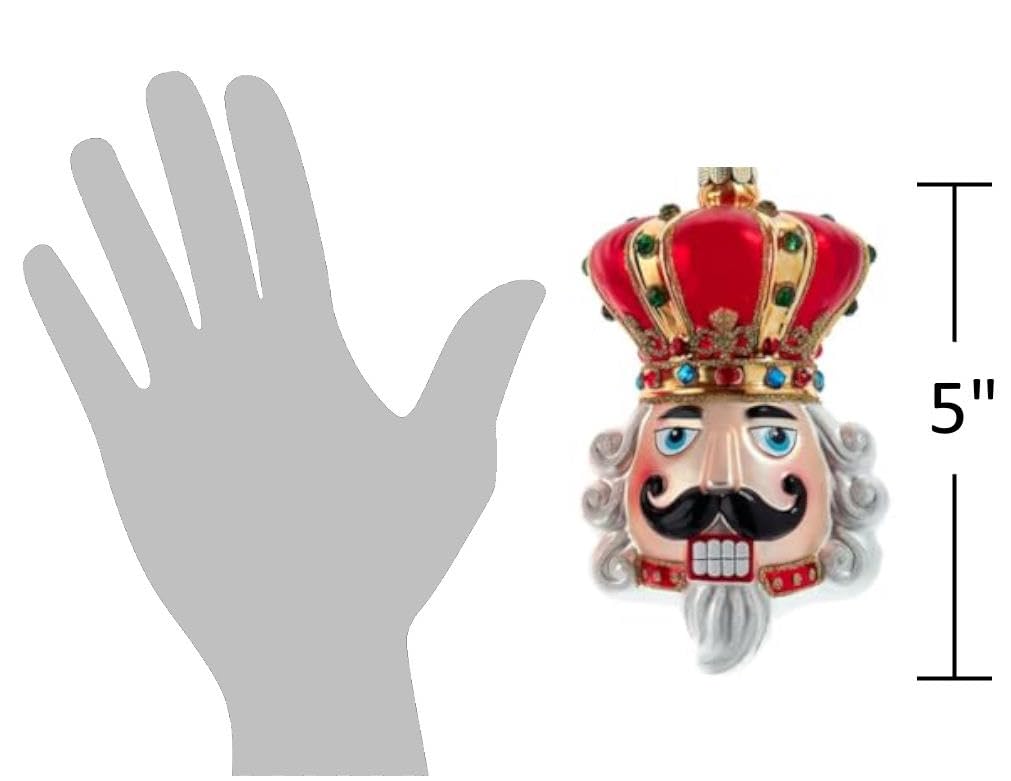 The Bridge Collection Nutcracker Head Ornaments - Set of 2 - Festive Christmas Decorations with Red and Gold Accents - 5"