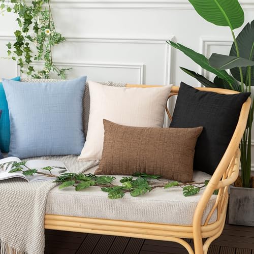 UGASA 18x18 Inch Outdoor Throw Pillow Covers (Pack of 2) - Black Plaid Waterproof Cushion Covers for Patio, Porch, Garden