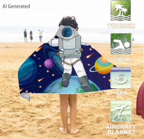 30"x50" Kids Hooded Beach Towel - Outer Space Theme