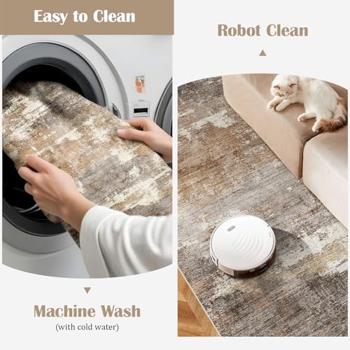 Ksrau 2x3 Washable Area Rug, Abstract Non-Slip Throw Rug - Brown/Brick