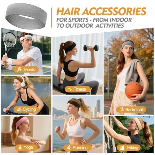 Yunaking Women's Non-Slip Athletic Headbands 8-Pack Soft Stretchy Sweat-Wicking Hair Bands for Yoga, Running & Workout