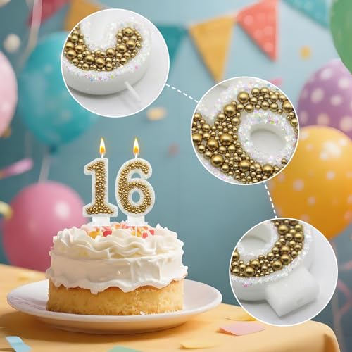 NHJINX Gold 16 Birthday Number Candle for Cake, Glitter Cake Topper