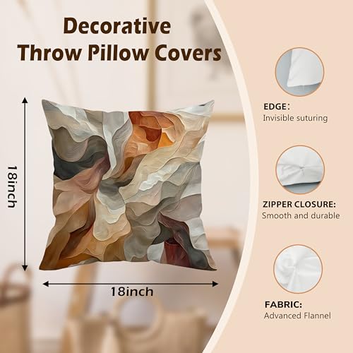 Modern Abstract Throw Pillow Cover 18x18 - Beige Brown & Orange