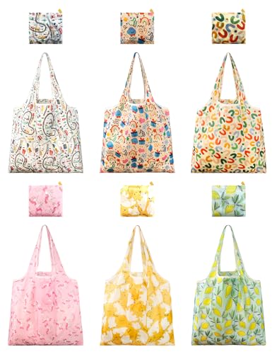 Reusable Grocery Bags 6-Pack Foldable Heavy Duty Waterproof Tote with Handles