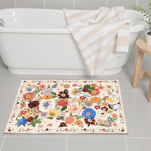 Babovid Floral Area Rug, 1'4" x 2' Blush Beige Non-Slip Washable Door Mat
