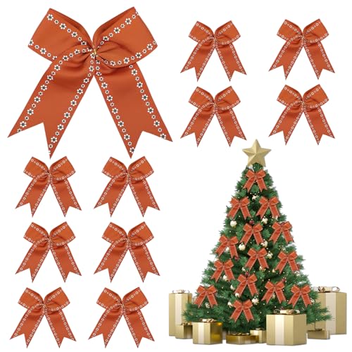 Mexican Christmas Ornaments Set - 12 Pre-Tied Barro Ribbon Bows for Holiday Decor