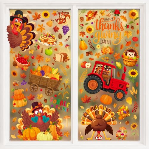Thanksgiving Window Clings - Fall Turkey Decorations for Indoor & Outdoor