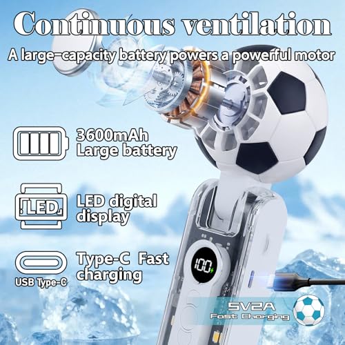 Portable Handheld Turbo Fan with Cooling - Soccer Shaped White Mini Fan
