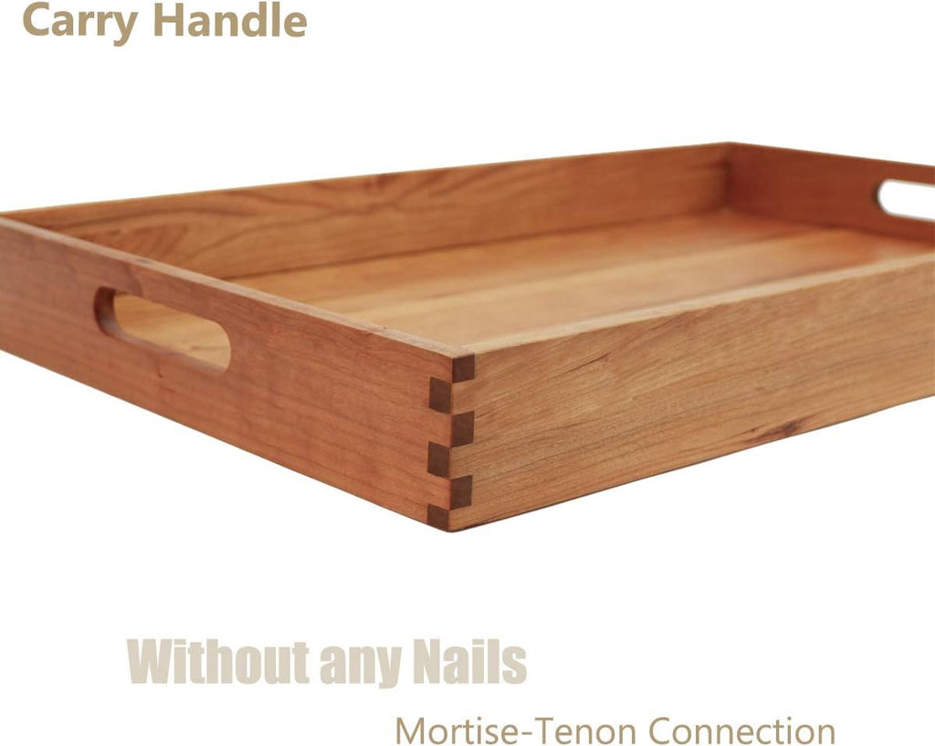 Regine Switzerland Large Rectangle Cherry Wood Ottoman Tray - 22 x 14 Inches with Handles for Serving Tea, Coffee, or Breakfast in Bed