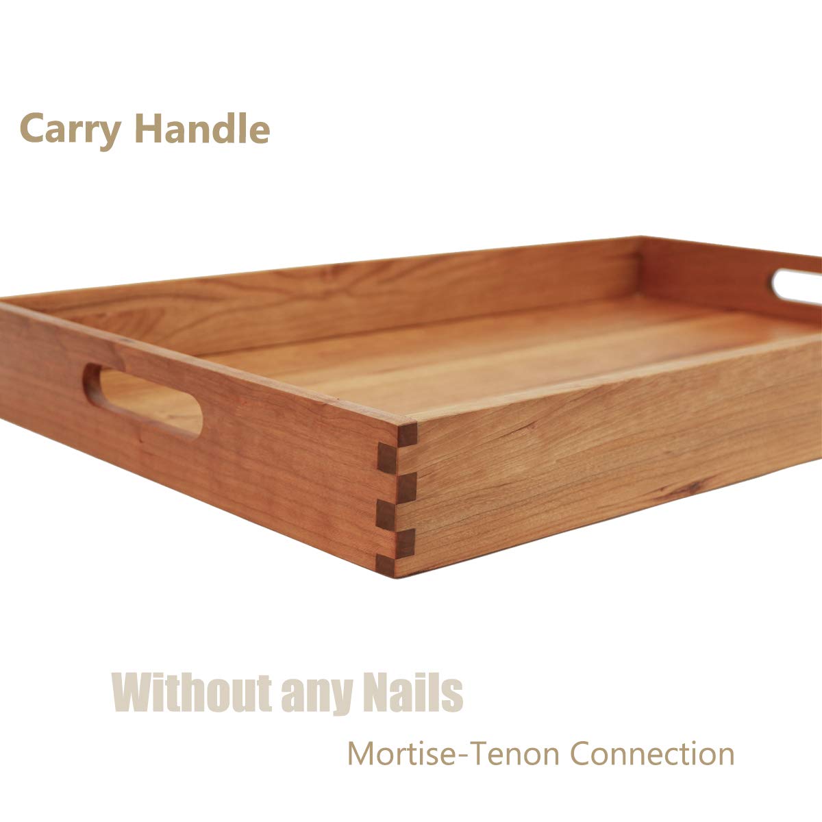MAGIGO 22 x 14 Inches Large Rectangle Cherry Wood Ottoman Tray with Handles, Serve Tea, Coffee or Breakfast in Bed, Classic Wooden Decorative Serving Tray