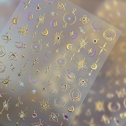 5D Embossed Gold Nail Stickers Moon Star Luxury Universe Nail Decals