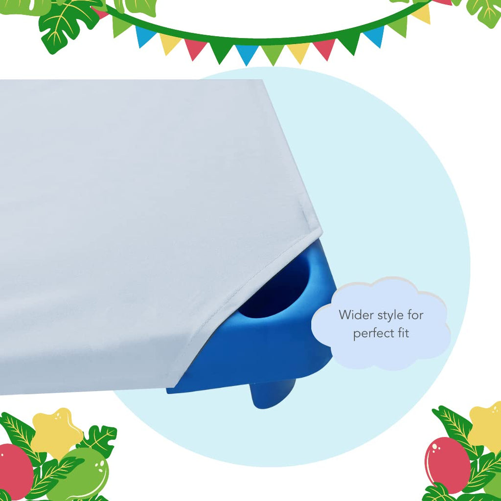Cot Sheets for Toddler and Preschool - Daycare/Pre-School Cot Sheet - Corner Elastic Loops - Cot Bed Fitted Sheet - Poly Cotton Surface Pack of 6 (22" X 40) - Daycare Sheets 22 X 40 Inch Light Blue