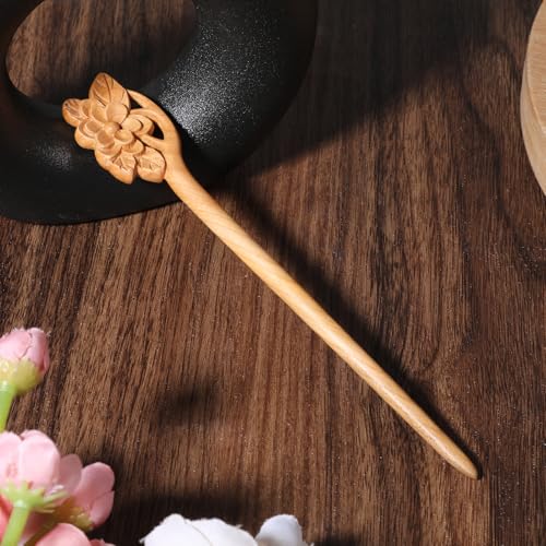 Wooden Hair Stick - Retro Flower Carved Chinese Hair Chopstick Pin
