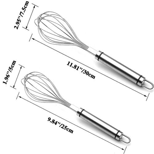 Whisks for Cooking, Wisking Tool 2 PCS, Metal Whisk Set for Non-Stick Cookware, Balloon Egg Beater Perfect for Blending, Whisking, Beating, Frothing & Stirring-Easy to Use and Clean (11.81"&9.84")