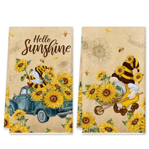 Sunflower Kitchen Towels Set - 18x26 Inch Absorbent Farmhouse Dish Towels