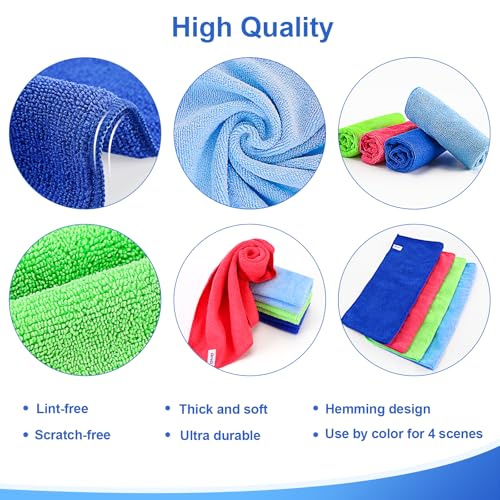 ovwo Microfiber Cleaning Cloths, 12-Pack, 12" x 12" Absorbent Lint-Free Towels
