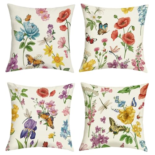 Joymaison Floral Butterfly Throw Pillow Covers 18x18, Set of 4