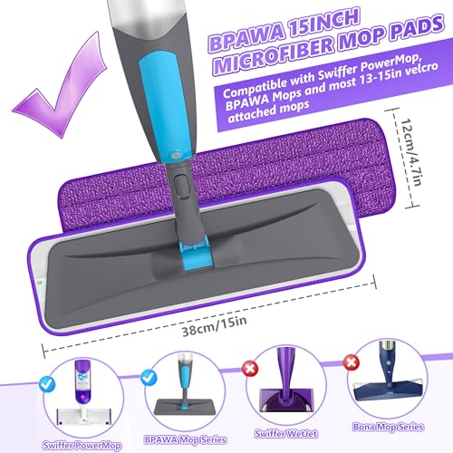 BPAWA Reusable Microfiber Replacement Mop Pads for 15" Mops