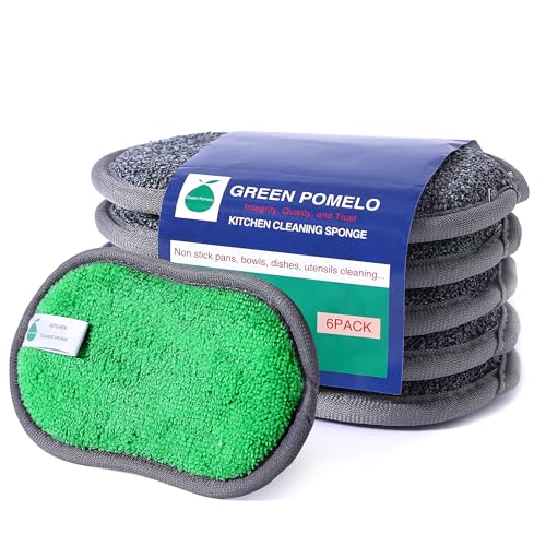 GREEN POMELO Reusable Scrub Sponges 6 Pack - Blue, Green, Purple