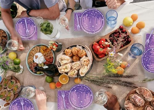 Purple Glitter Party Tableware Set - 72 Pcs for 24 Guests