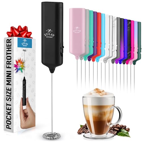 Zulay Mini & Mighty Milk Frother Wand – Black Portable Handheld Coffee Foam Maker