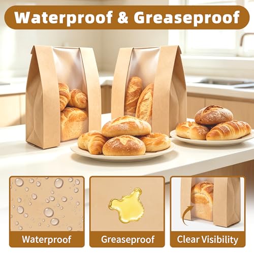 Homrelaxy 60 Pcs Large Paper Bread Bags with Window for Sourdough