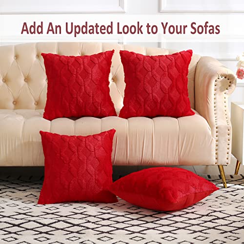 Christmas Faux Wool Pillow Covers 18x18 Inch Pack of 2 - Red